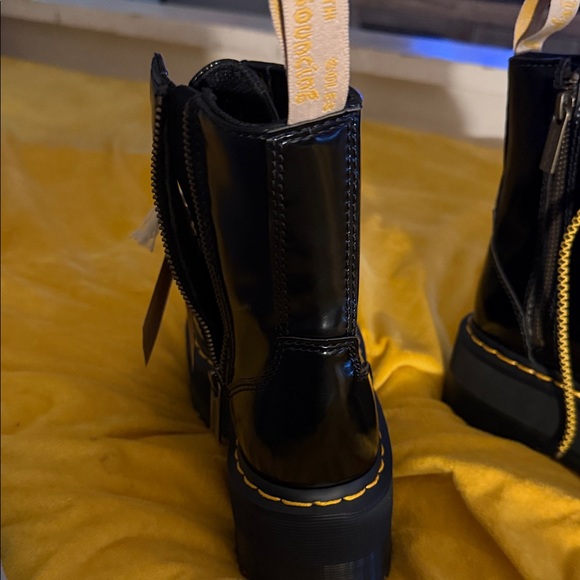 Dr. Martens Shiny Black Boots with Yellow Laces - Picture 3 of 5